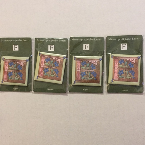Set of 4 “F” Magnets manuscript letter 2” GETTY MUSEUM Gift Stocking Stuffer NWT - Picture 2 of 7